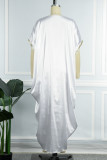 ホワイトカジュアルプリントパッチワーク非対称Vネック不規則なドレスドレス