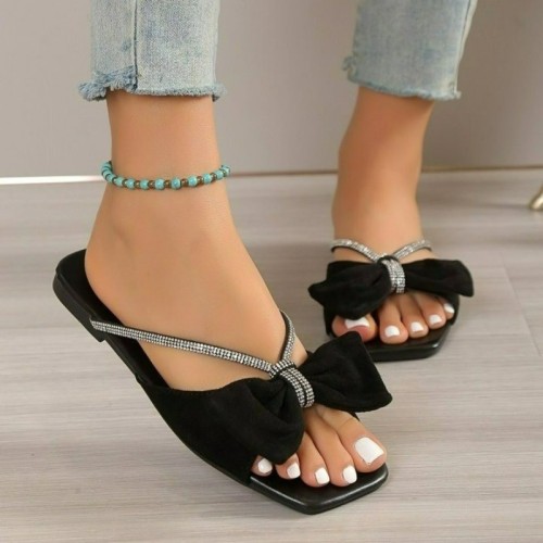 Black Casual Daily Patchwork With Bow Square Comfortable Shoes