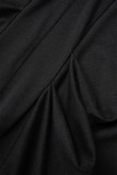 Черные повседневные однотонные платья в стиле пэчворк со складками и V-образным вырезом