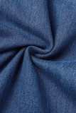 Синий сексуальный повседневный однотонный лоскутный комбинезон без спинки без бретелек без рукавов с высокой талией обычные джинсовые комбинезоны