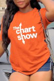 Оранжевые повседневные повседневные футболки с принтом в стиле пэчворк и буквенным o-образным вырезом