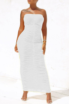 ホワイト セクシー ソリッド フォールド ストラップレス ペンシル スカート ドレス