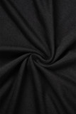 Vestidos pretos casuais sólidos patchwork com decote em V