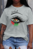 T-shirt con scollo a O patchwork stampate con occhi di strada casual bianchi