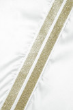 Белые повседневные лоскутные платья с асимметричным V-образным вырезом и нерегулярным принтом.