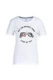 Weiße, lässige, tägliche Print-Totenkopf-Patchwork-T-Shirts mit O-Ausschnitt