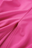 Розово-красная повседневная однотонная лоскутная оборка Асимметричная юбка с V-образным вырезом Платья больших размеров