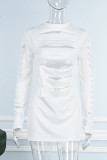 Witte sexy effen uitgeholde jurken met lange mouwen en lange mouwen