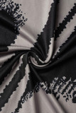 Vestidos de falda de lápiz con cuello en O de patchwork con estampado sexy negro