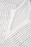 Vestidos brancos sexy patchwork com perfuração quente transparente com decote em V sem mangas