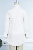 Белые сексуальные повседневные элегантные платья с пуговицами и пуговицами в стиле пэчворк с воротником рубашки и талией