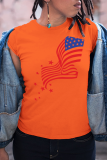 Camisetas laranja com estampa diária patchwork e decote em bico