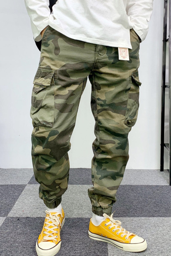 Camouflage Casual Street Camouflage Print Patchwork Hohe Taille Bleistift Volldruckhose