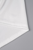 Blanco Sexy Sólido Ahuecado O Cuello Vestidos de manga larga