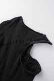 Zwarte Sexy Effen Uitgeholde Asymmetrische O-hals Jurken met lange mouwen