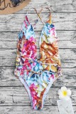 Multicolor Sexy Print Frenulum Backless Swimwears (With Paddings)