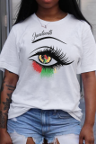 Camisetas casual cinza Street Eyes estampadas patchwork com decote O