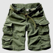 Pantalones cortos rectos de cintura alta rectos de patchwork liso informal verde militar