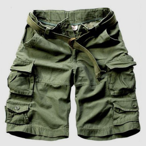 Army Green Casual Solid Patchwork Straight High Waist Straight Solid Color Shorts