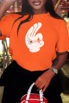 Orange Casual Print Patchwork O-hals T-shirts
