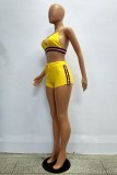 Yellow Sexy Solid Patchwork Backless Spaghetti Strap Sleeveless Two Pieces