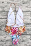 Multicolor Sexy Print Frenulum Backless Swimwears (With Paddings)