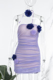 Фиолетовое сексуальное однотонное платье в стиле пэчворк с открытой спиной и без бретелек без рукавов Платья