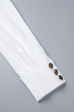 ホワイトセクシーカジュアルエレガントプリントソリッドパッチワークボタンシャツカラーウエストスカートドレス