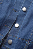 Blaue, sexy, lässige, einfarbige, rückenfreie, trägerlose, ärmellose Jeansoveralls mit hoher Taille und normaler Passform