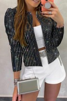 Black Casual Patchwork Sequins Cardigan Outerwear
