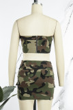Camouflage Sexig Camouflage Print Patchwork Backless Strapless Sleeveless Two Pieces