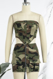 Camouflage Sexy Camouflage Stampa Patchwork Senza spalline Senza spalline Senza maniche Due pezzi