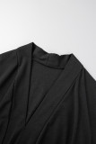 Vestidos pretos casuais sólidos patchwork com decote em V