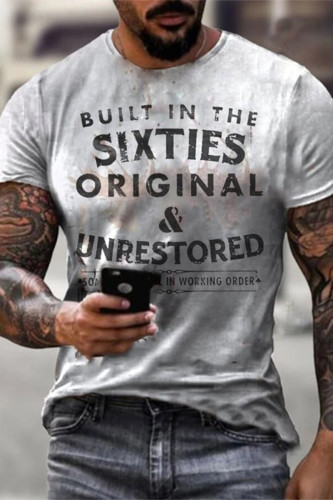 T-shirt stampata da uomo grigia costruita negli anni Sessanta non restaurata