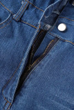 Blaue, sexy, lässige, einfarbige, rückenfreie, trägerlose, ärmellose Jeansoveralls mit hoher Taille und normaler Passform