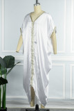 Vestido irregular con cuello en V asimétrico de patchwork con estampado informal blanco Vestidos