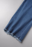 Синий сексуальный повседневный однотонный лоскутный комбинезон без спинки без бретелек без рукавов с высокой талией обычные джинсовые комбинезоны