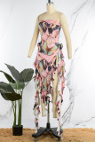 Цветное сексуальное лоскутное платье без бретелек с асимметричным принтом Платья