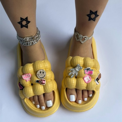 Yellow Daily Living Patchwork Round Comfortable Shoes