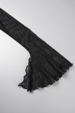 Svarta sexiga solida urholkade lapptäcken Långärmade klänningar utan rygg utan axel