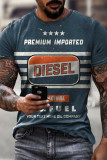 Tibetischblaues Herren-T-Shirt mit Vintage-Motor-Diesel-Öl-Abzeichen, bedruckt