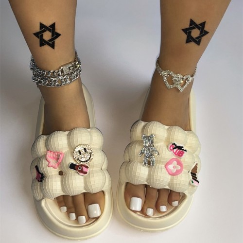 Cream White Daily Living Patchwork Round Comfortable Shoes