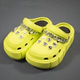 Fluorescent Yellow Casual Daily Hollowed Out Patchwork Chains Round Comfortable Shoes