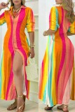 Длинное платье с цветным повседневным принтом в стиле пэчворк и воротником рубашки