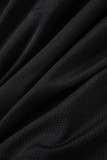 Schwarze, sexy, einfarbige, ausgehöhlte, rückenfreie, schulterfreie Patchwork-Kleider mit langen Ärmeln