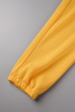Желтые повседневные сплошные жилеты Брюки с круглым вырезом без рукавов Две части
