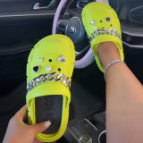 Sapatos confortáveis ​​amarelos fluorescentes casuais diários ocos patchwork correntes redondas