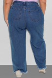 Mörkblå Casual Butterfly Broderad High Waist Regular Denim Jeans