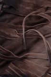 Borla casual tie dye marrom regular de cintura média Calças de baixo estampadas completas