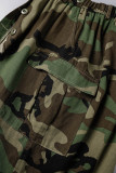 Camisa camuflada sexy casual com estampa de camuflagem de rua fivela abertura alta gola manga curta duas peças